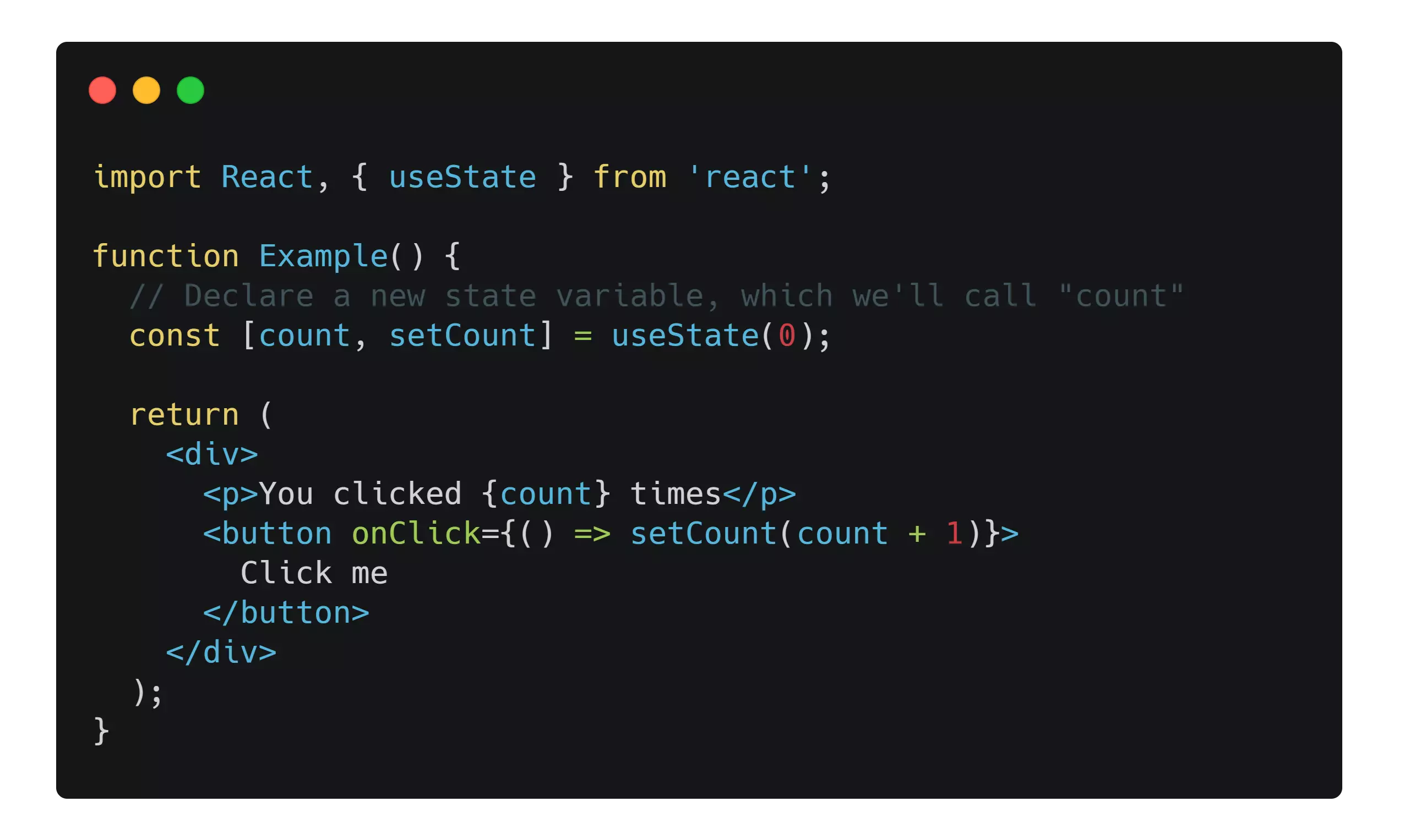 Example of useState, a basic React hook